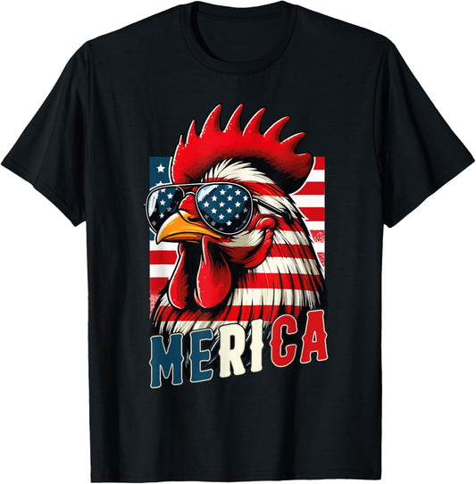 Patriotic Chicken Merica USA Flag Chicken Lover 4th of July T-Shirt