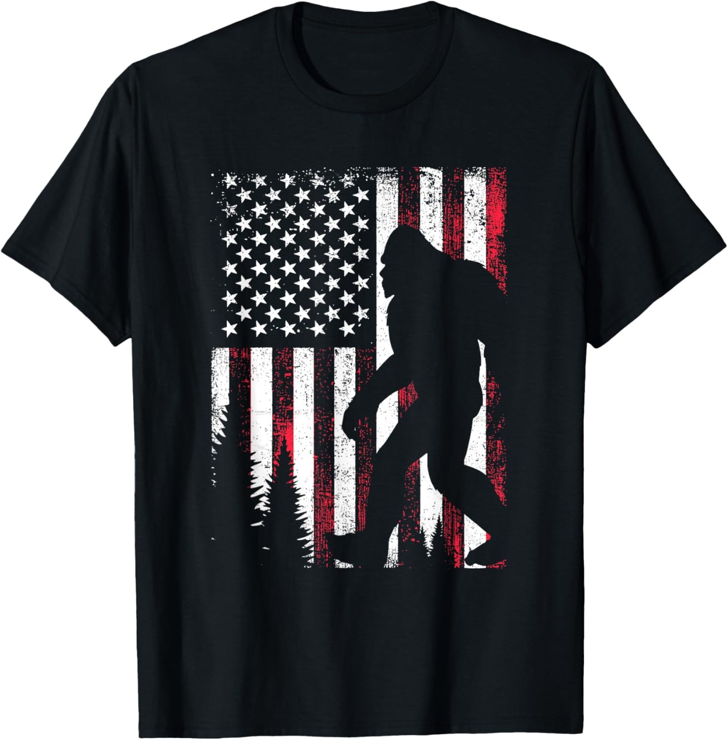 Bigfoot 4th of July American US Flag Patriotic Men Women Kid T-Shirt