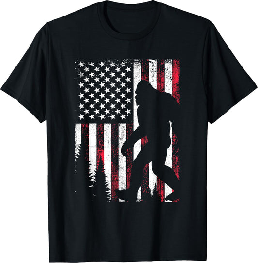 Bigfoot 4th of July American US Flag Patriotic Men Women Kid T-Shirt