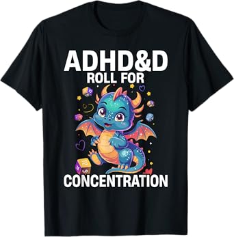 ADHD&D Roll For Concentration Cute Watercolor Dragon T-Shirt