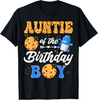 Auntie Of The Birthday Boy Milk And Cookies 1St Birthday T-Shirt