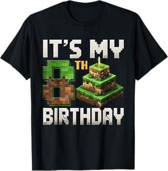 8th Birthday 8 Year Old Birthday Boy Gamer Pixel Number T-Shirt