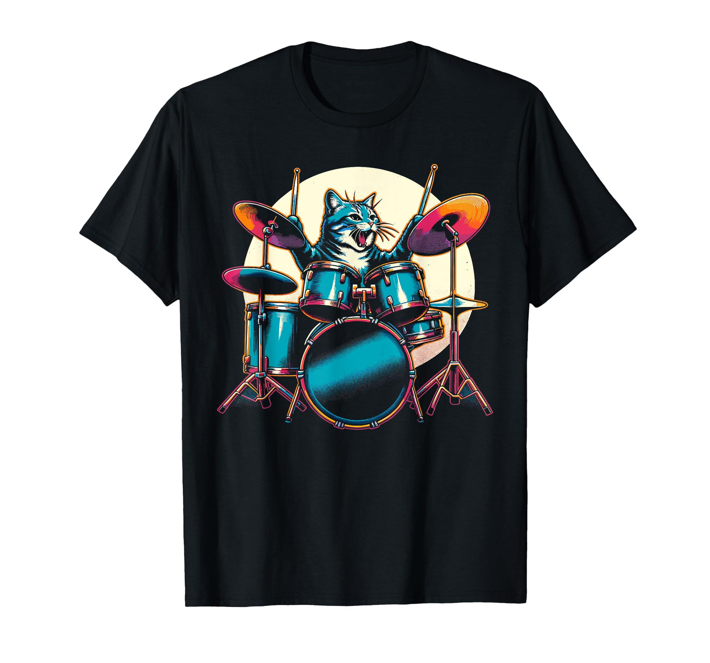 Cat Playing Drums Drummer Novelty Music Lover Funny Drummer T-Shirt