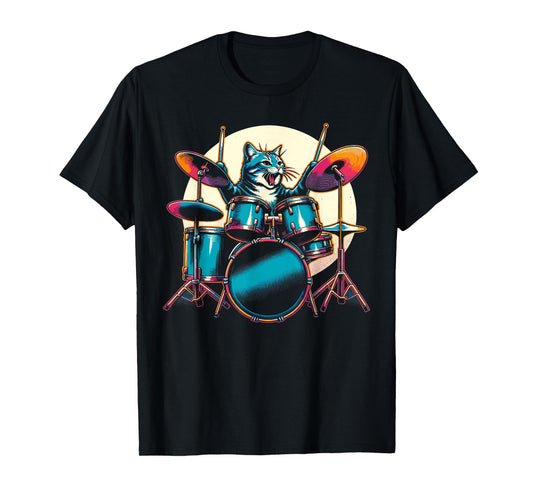 Cat Playing Drums Drummer Novelty Music Lover Funny Drummer T-Shirt