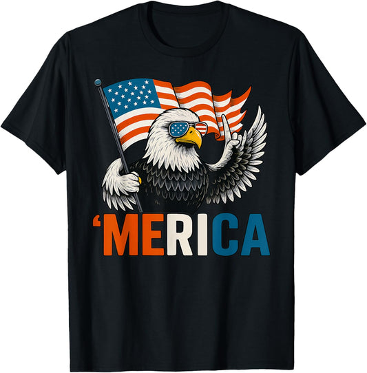 Bald Eagle Merica Rock American Flag Patriotic 4th Of July T-shirt