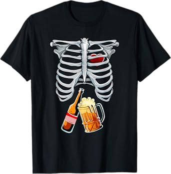 Skeleton Costume Halloween Beer Xray Matching Family Dad T-Shirt