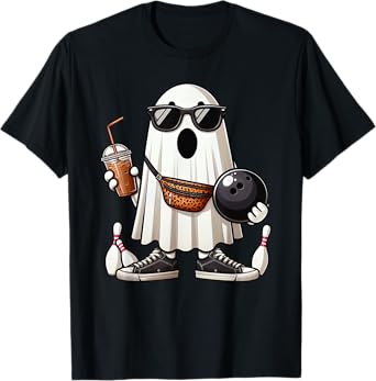 Funny Ghost Bowling Boo Coffee Halloween Mens Womens Kids T-Shirt