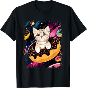 Cute Cat Inside Donut in Space Boys Girl - Kitty in Space T-Shirt