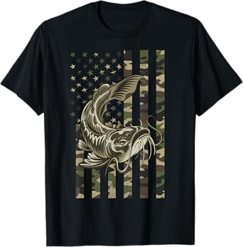 Catfishing, Camo American Flag with Catfish T-Shirt