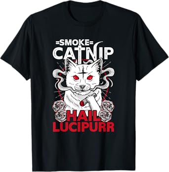 Smoke Catnip Hail Lucipurr l Satanic Occult Cat Men Women T-Shirt