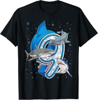9th Birthday Boys Shark 9 years Old Ocean Shark B-day T-Shirt