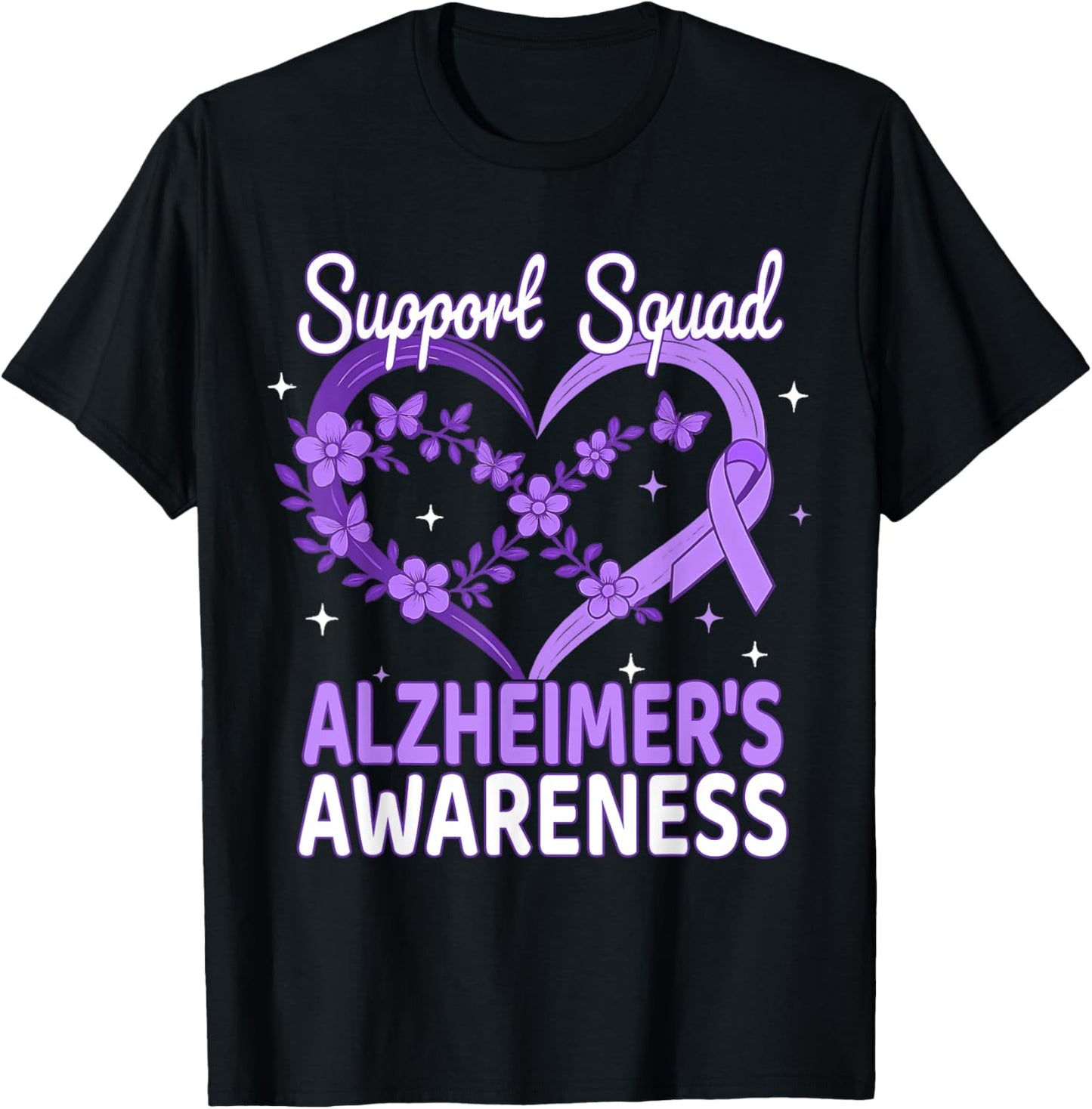 Support Squad Alzheimer’s Awareness Purple Ribbon Butterfly T-Shirt