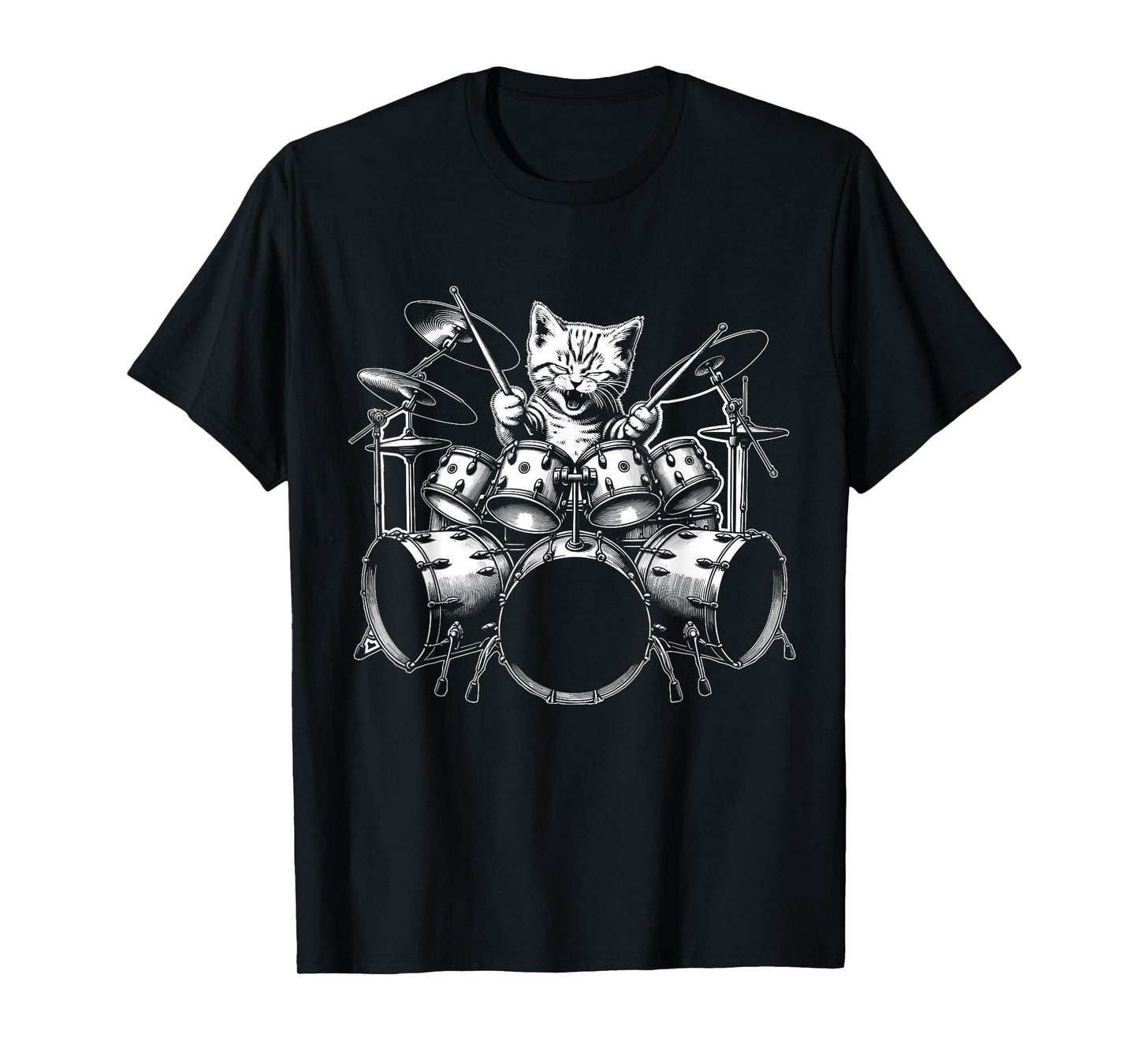Kitten Rock Band Funny Kitty Drummer Cat Playing Drums T-Shirt