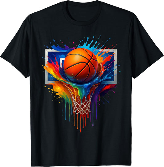 Colorful Basketball Tie Dye Color Splash Hoop Net Slam Dunk T-Shirt