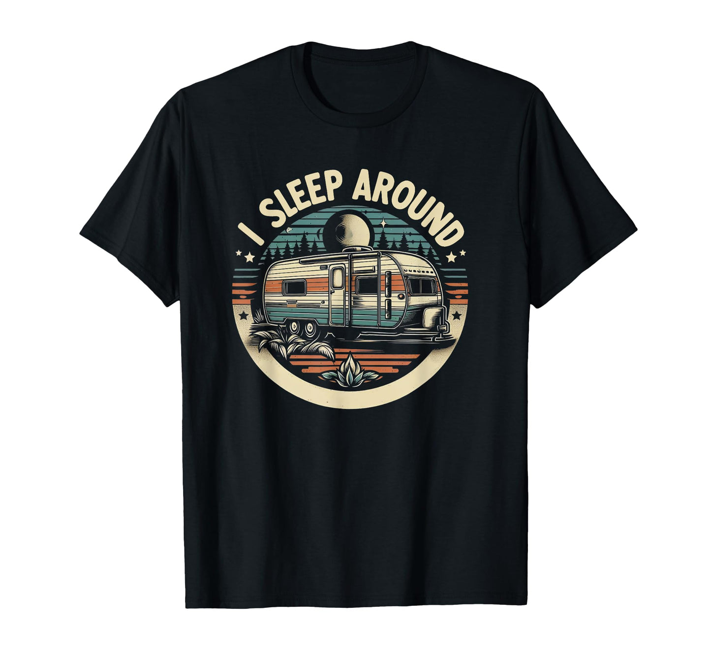 I Sleep Around funny Van Life RV Vinatge Sunset T-Shirt