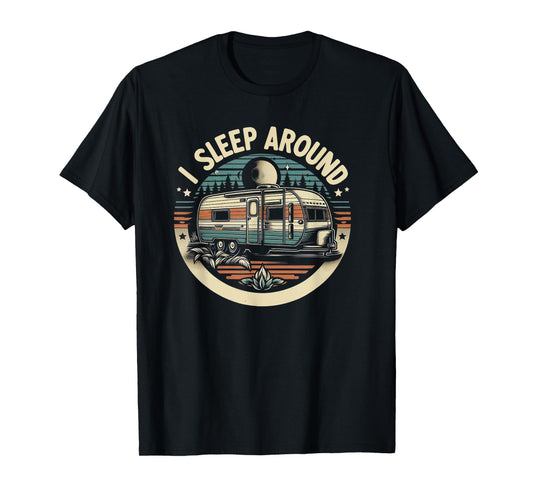 I Sleep Around funny Van Life RV Vinatge Sunset T-Shirt