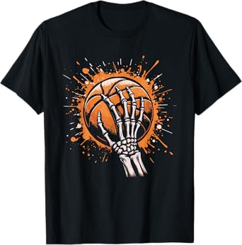 Skeleton Hand Holding Basketball Art T-Shirt