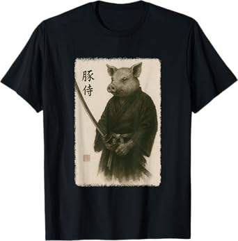 Samurai Pig Funny Vintage Japanese Graphic Art T-Shirt