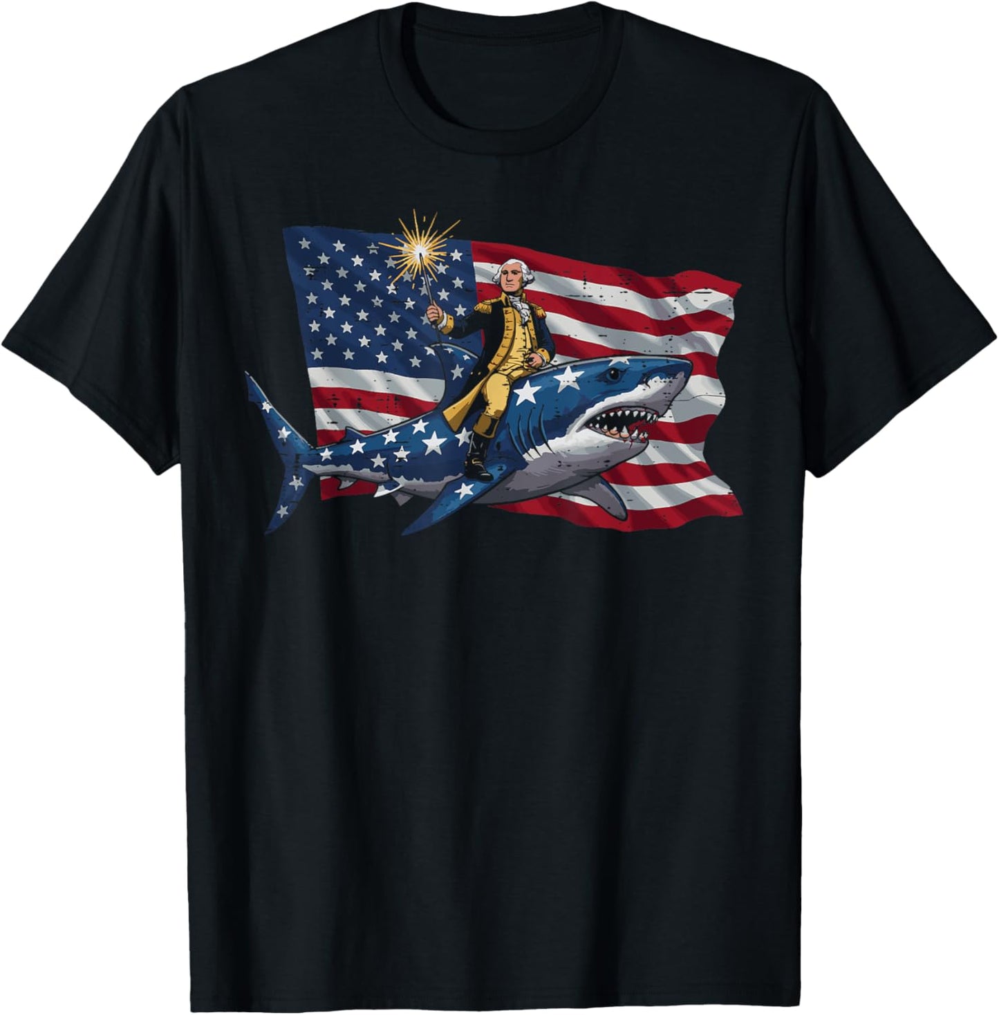 4th Of July Washington Riding Shark American Boys Kids Men T-Shirt