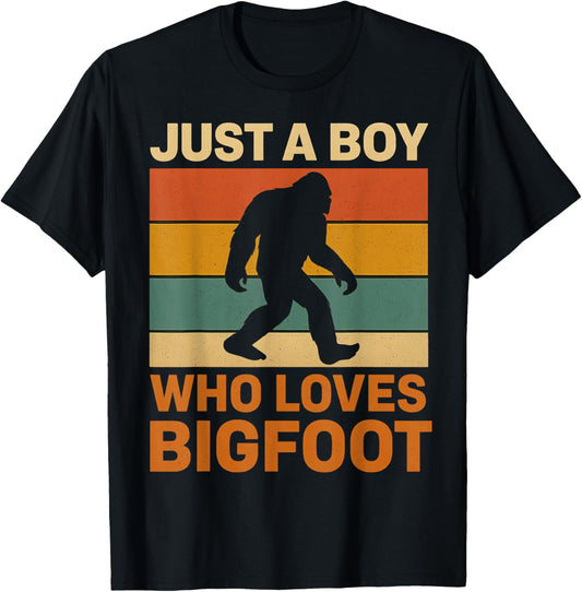 Just a Boy Who Loves Bigfoot Retro Vintage Sasquatch Graphic T-Shirt