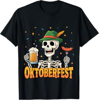 Oktoberfest Funny Skeleton Drinking German Beer Men Women T-Shirt