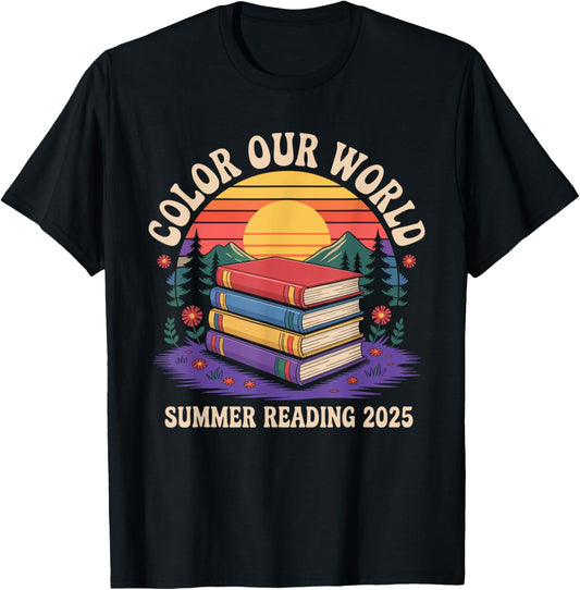 Color Our World Summer Reading 2025 Cute Book Wildflowers T-Shirt