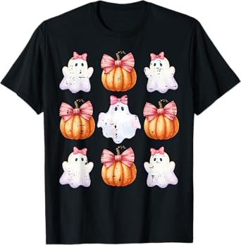 Halloween Ghosts Pumpkins Ribbons Costume Girls Kids Toddler T-Shirt