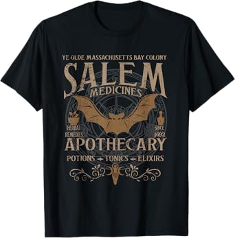 Salem 1692 Apothecary Medicines Herbal Witch Bat Beige T-Shirt