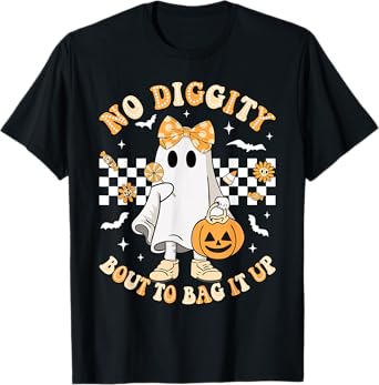 Halloween Ghost No Diggity Bout To Bag It Up Girls Kids T-Shirt