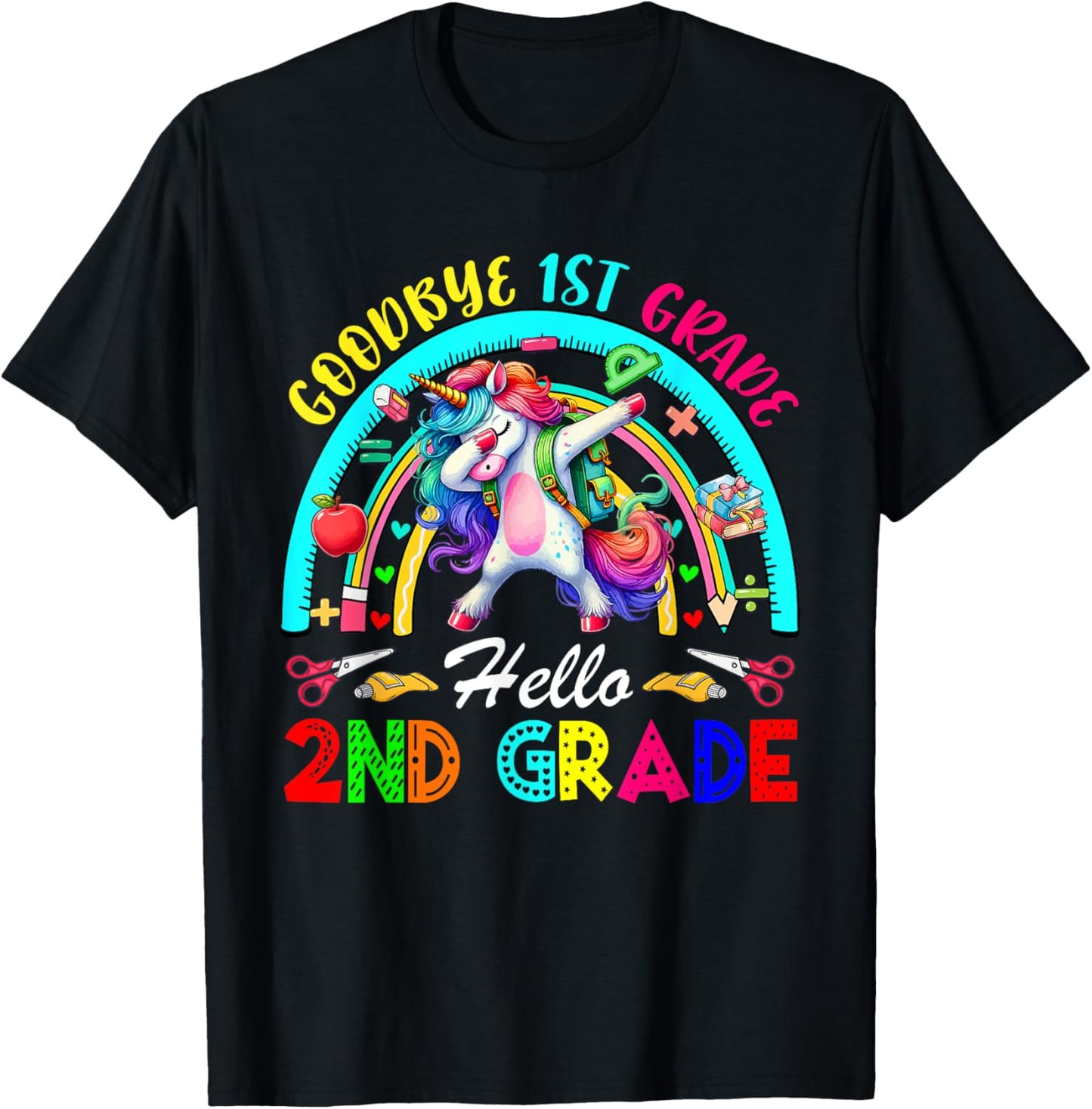 Goodbye 1st Grade Hello 2nd Grade Dabbing Unicorn Rainbow Kids T-shirt by TeeBrew