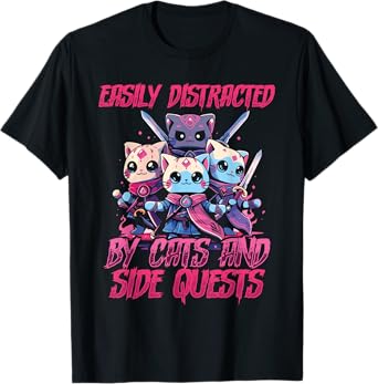 Rpg Gamer Cats Side Quest Distracted Nerdy Tabletop Fun Men T-Shirt