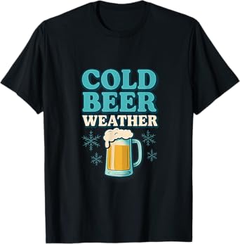 Funny Cold Beer Weather Winter Baseball Snowflake Graphic T-Shirt