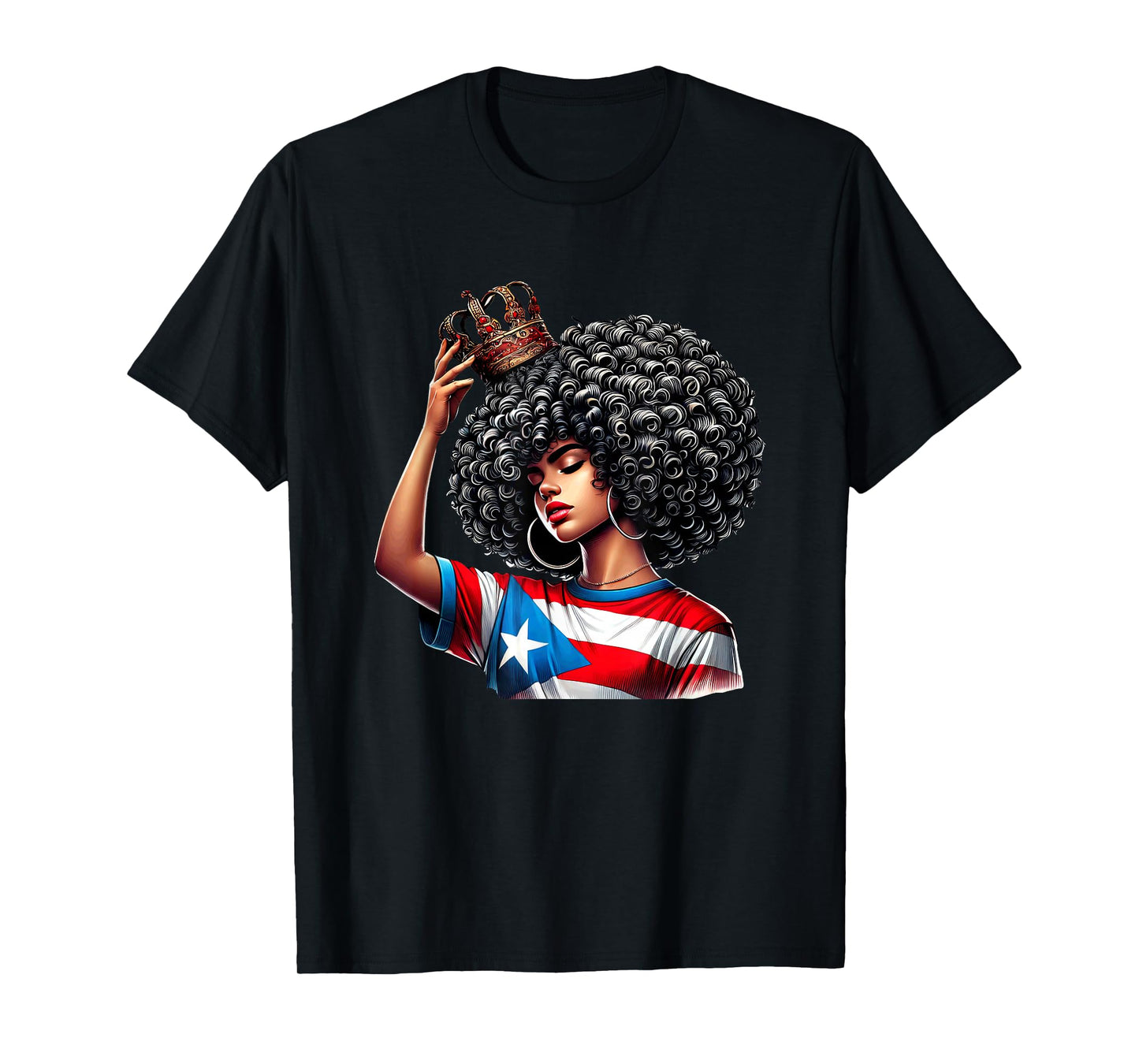 Afro Boricua Queen Puerto Rican Princess Flag Crown Latina T-Shirt