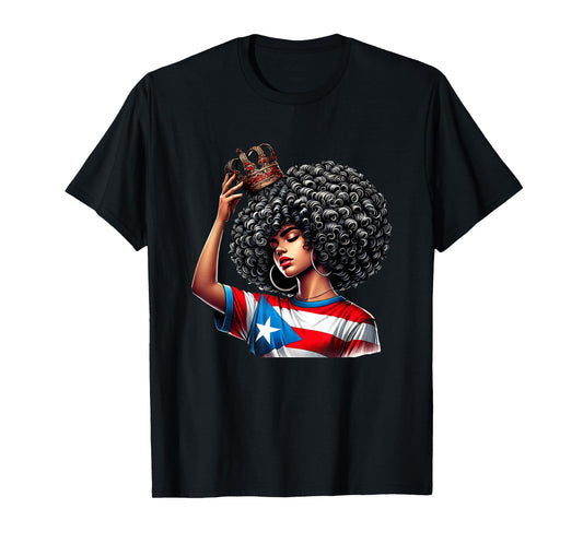 Afro Boricua Queen Puerto Rican Princess Flag Crown Latina T-Shirt