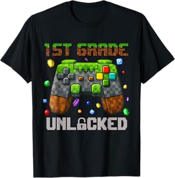 1st Grade Level Unlocked Gamer Pixel First Day Of School T-Shirt