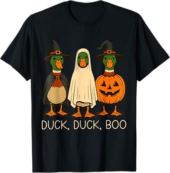 Cute Duck Duck Boo Funny Spooky Goose Halloween Fall Pumpkin T-Shirt