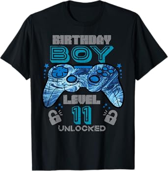 11th Birthday Gamer Level 11 Unlocked Video Gaming Bday Boys T-Shirt