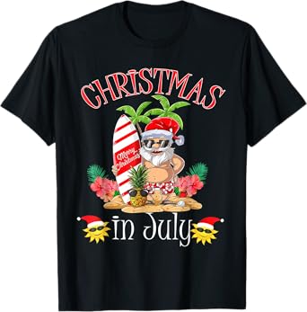 Christmas In July Santa Summer Beach Vacation T-Shirt