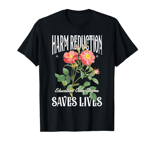 Retro Flower Harm Reduction Saves Lives Overdose Awareness T-Shirt