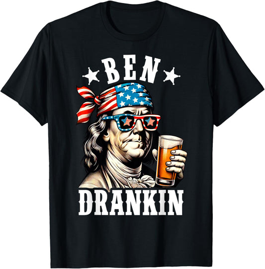 Ben Drankin Benjamin Franklin Men Women 4th of July USA Flag T-Shirt