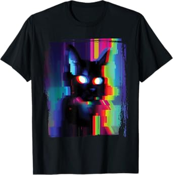 Glitch Psychedelic Weirdcore Cat Vaporwave Trippy T-Shirt for Men Women