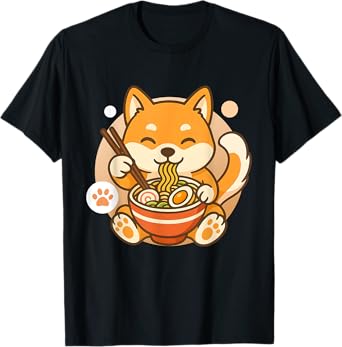 Cute Shiba Inu Dog Ramen Noodles Bowl Anime Kawaii Neko Gift T-Shirt