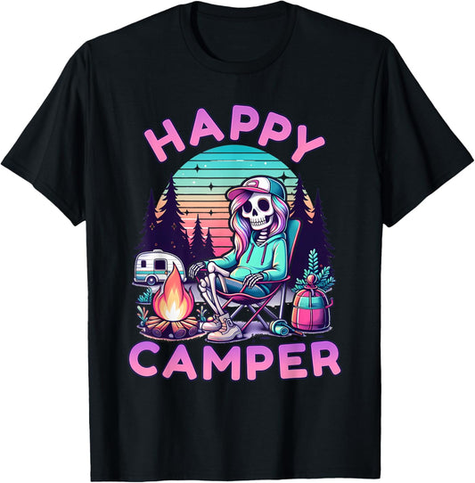 Happy Camper Skeleton Camping Funny Summer Vacation T-Shirt