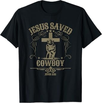 Cowboy Kneeling At Cross Christian Jesus Western Style Men T-Shirt