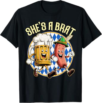 Oktoberfest She’s A Brat Sausage Beer Costume Women German T-Shirt