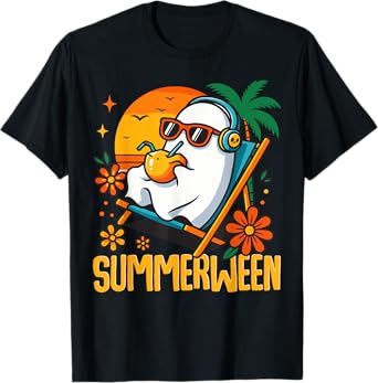 Summerween Funny Ghost Halloween Summer Beach Vibes Tee T-Shirt