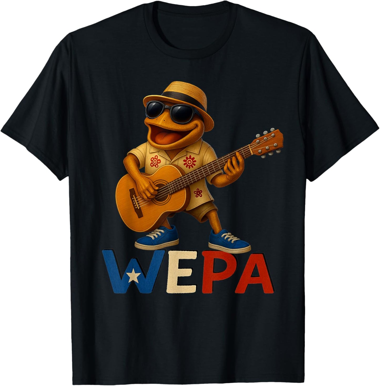Playing Guitar Coqui Boricua Puerto Rico Wepa Taino African T-Shirt