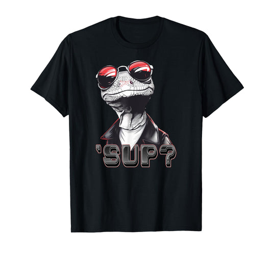 Cool Lizard Wearing Shades and Leather Jacket Asking 'Sup? T-Shirt