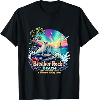 God's Solid Beach Breaker Rock Camp Retro VBS 2025 Beach T-Shirt