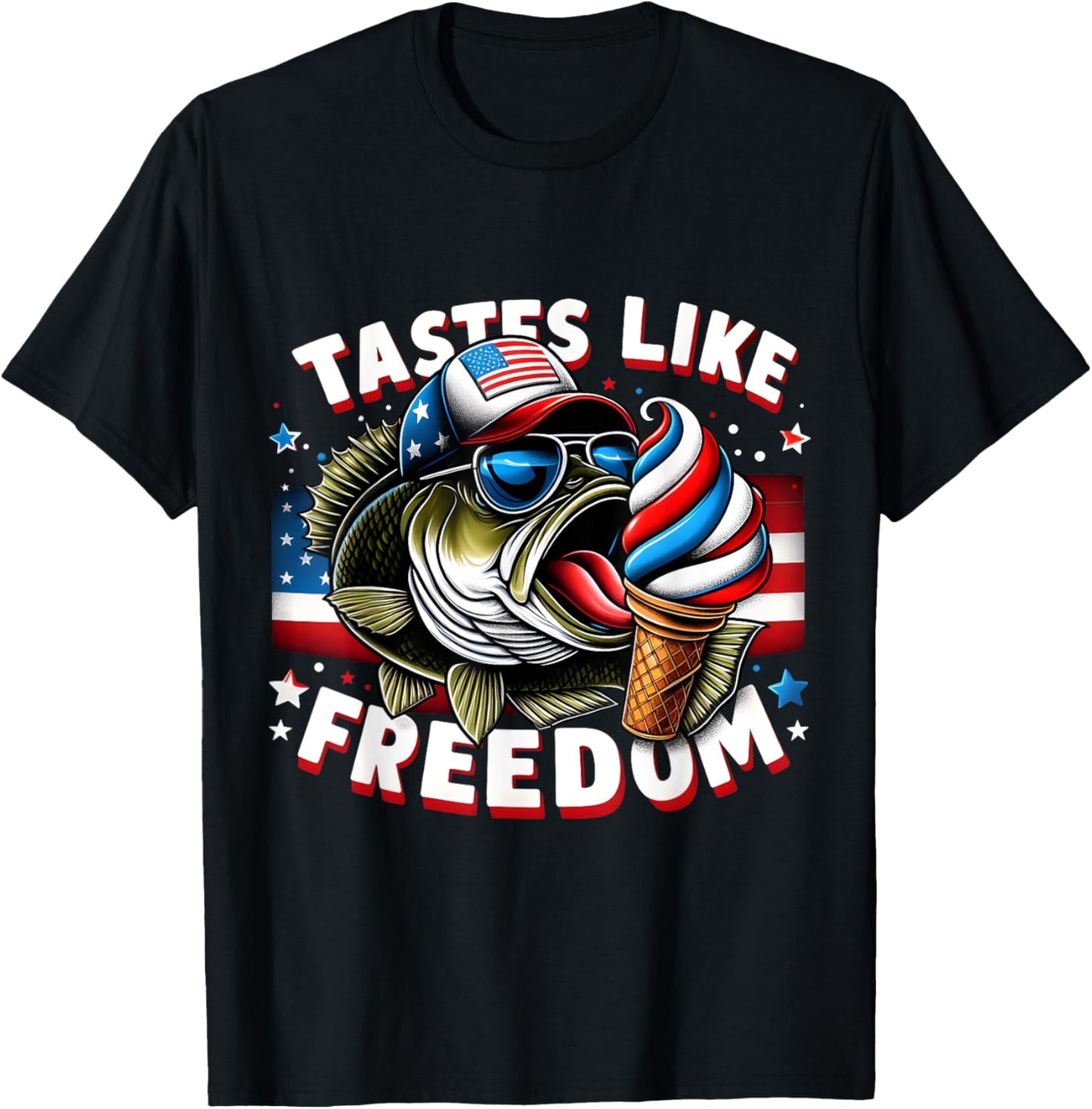 Usa Bass Ice Cream Funny Patriotic Summer Freedom Fishing T-shirt